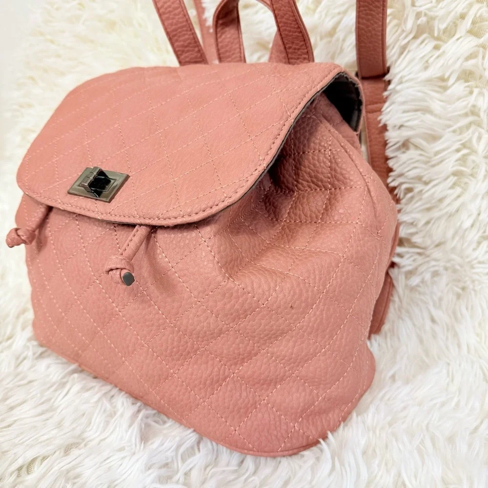 Daryll Quilted Faux leather drawstring bucket backpack purse blush|nude JustFab